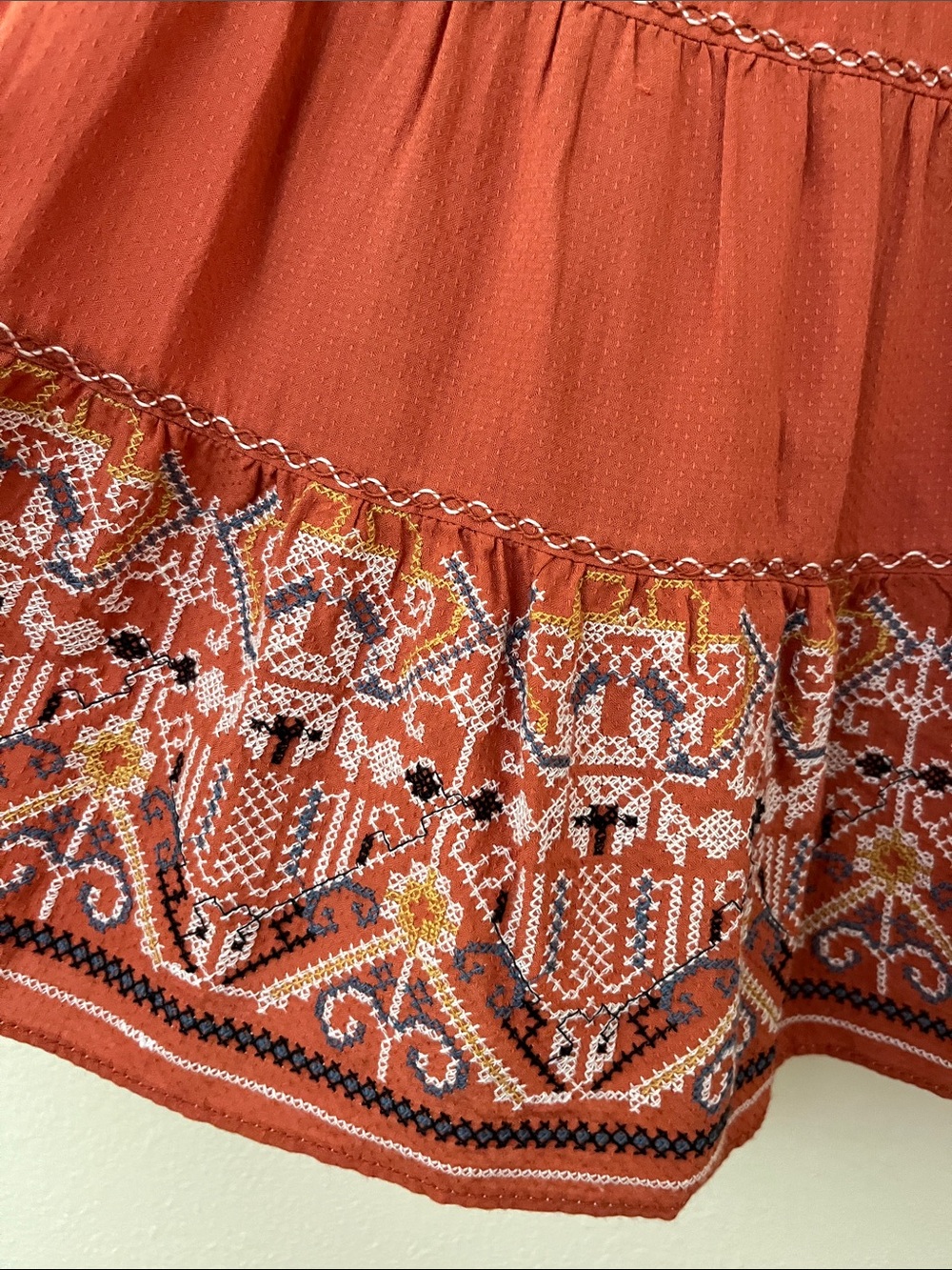 Max Studio Rust Red Sleeveless Tiered Boho Dress with Embroidered Hem - Picture 5 of 8